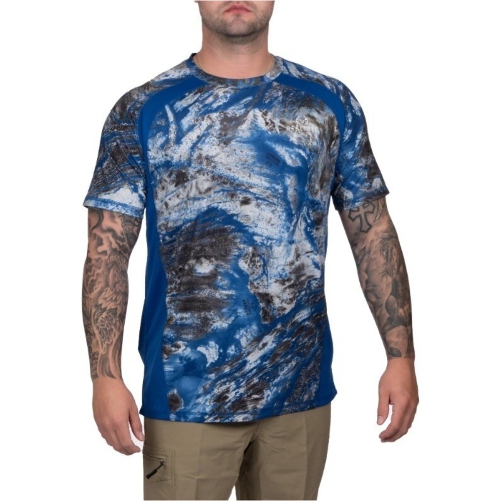 Realtree Fishing UPF 30 Flex Fabric Short Sleeve T-Shirt Blue Size S NWT